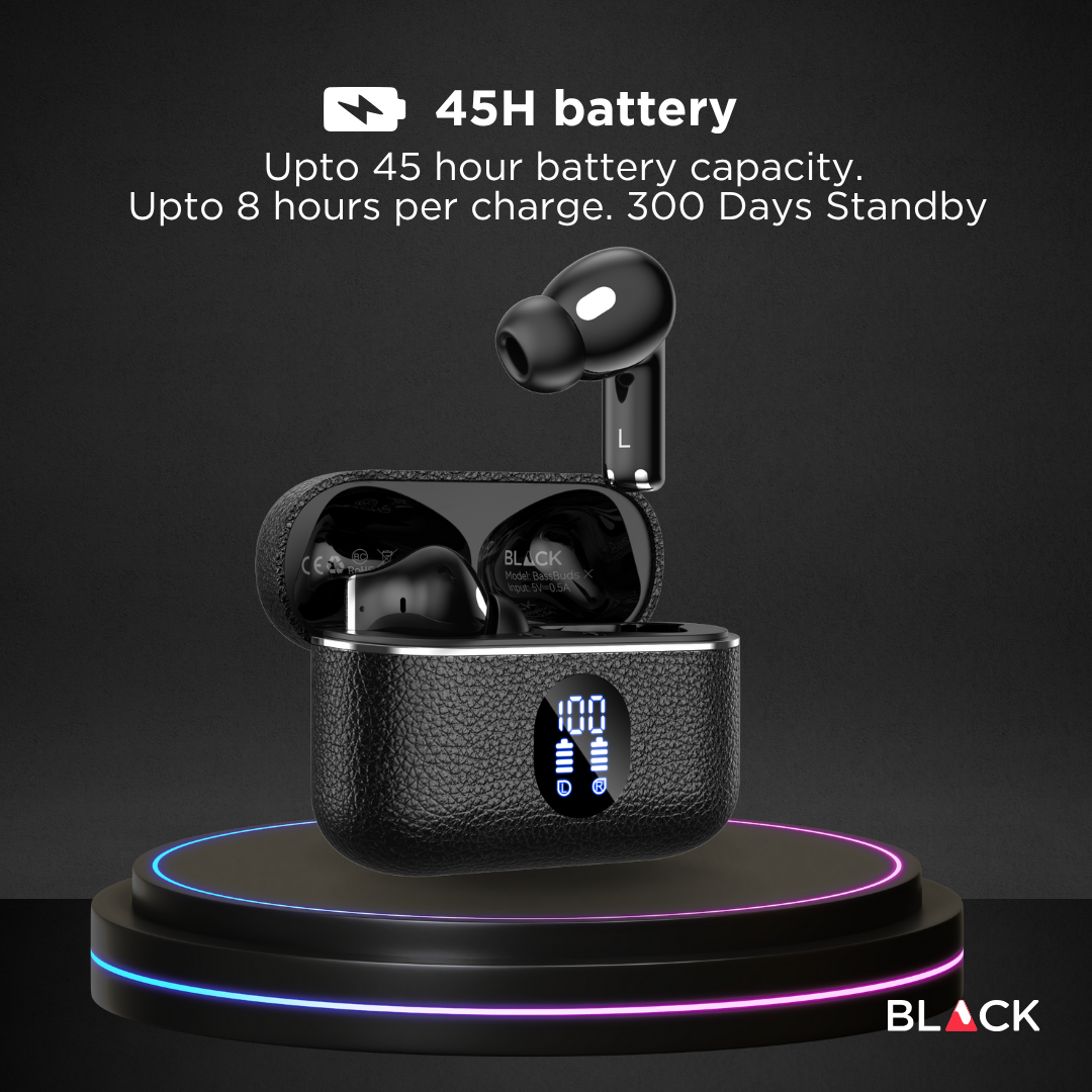 BLACK BassBuds X Hybrid 6 Mic ANC+ENC True Wireless (TWS) Earphones, Upto 45H Playtime, 1 Year Warranty BLACK BassBuds X Hybrid 6 Mic ANC+ENC True Wireless (TWS) Earphones, Upto 45H Playtime, 1 Year Warranty